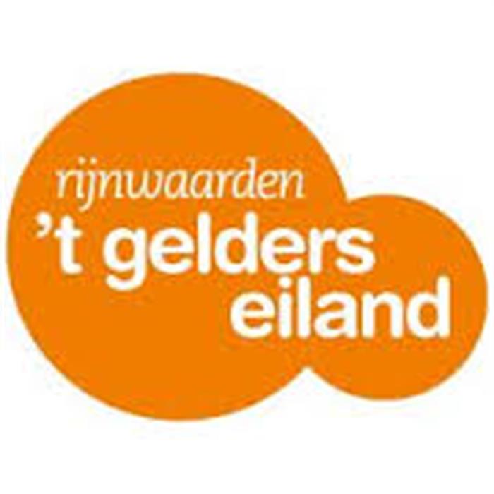 Logo van Rijnwaarden ’t Gelders Eiland in oranje met witte tekst.