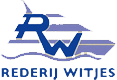 Logo van Rederij Witjes met de initialen “RW” gevormd als een stylisch schip boven golvende lijnen.