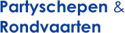 Tekstlogo met de woorden Partyschepen Rondvaarten in blauwe letters
