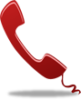 Rood telefoonhoorntje met een krullend snoer zwevend boven een transparante achtergrond met een zachte schaduw